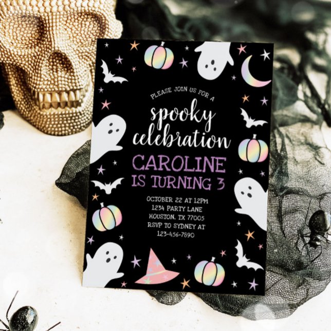Holographic Spooky Celebration Halloween Birthday Invitation (Creator Uploaded)