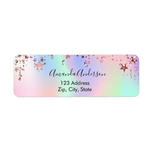 Holographic stars dripping unicorn return address label