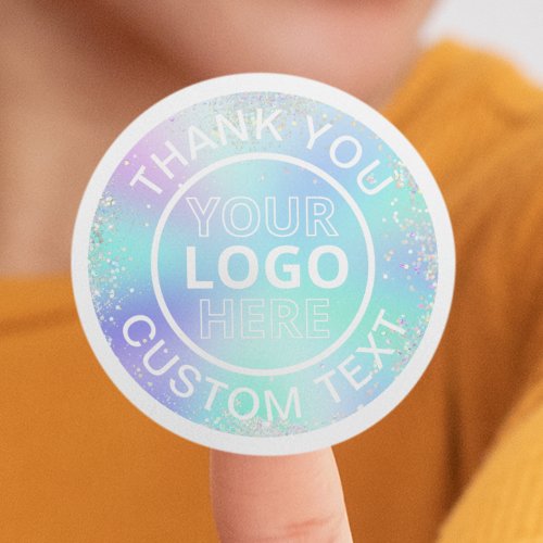 Holographic Style Glitter Business Logo Thank You  Classic Round Sticker