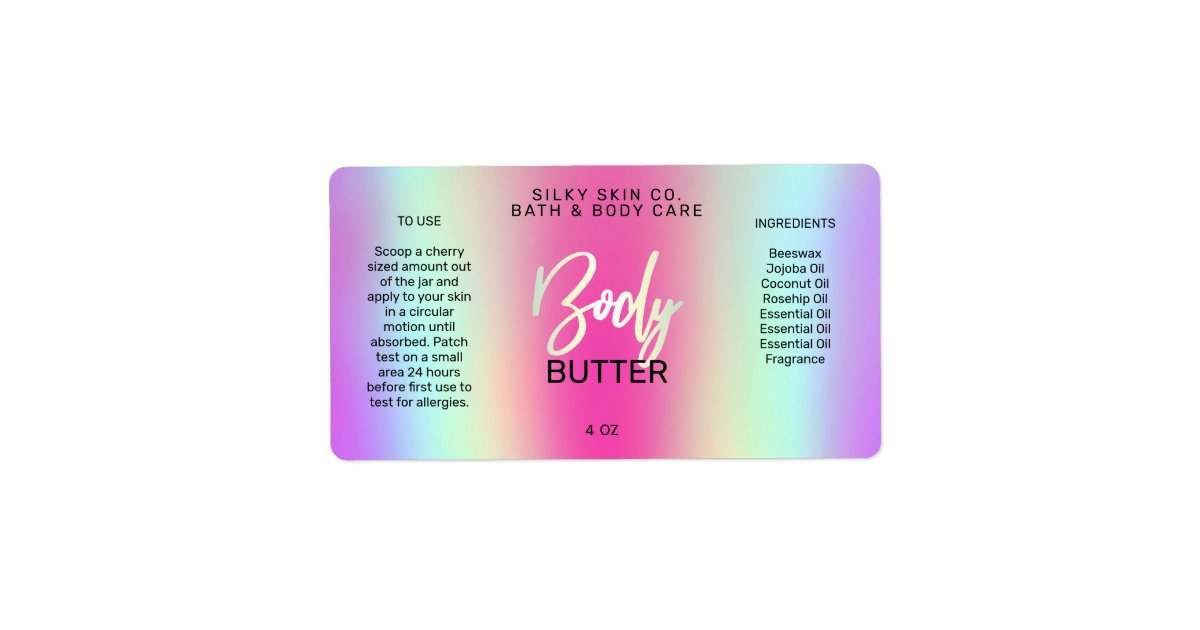Holographic Styled Neon Colored Body Butter Labels | Zazzle