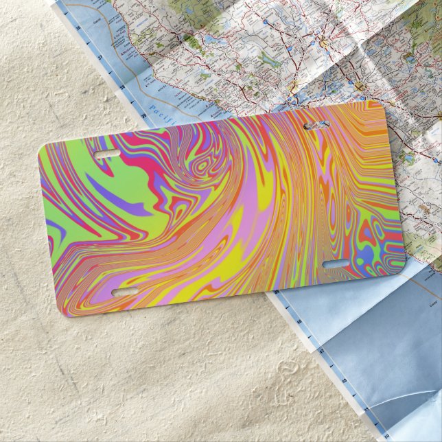 Holographic Sunset Swirls License Plate (In Situ)