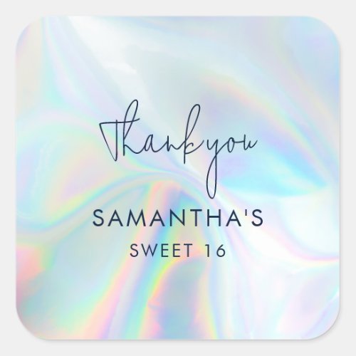 Holographic Sweet 16 Birthday Thank You Square Sticker