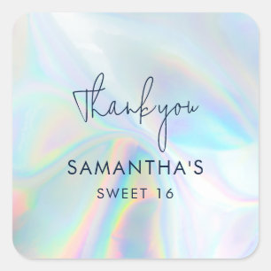 Holographic Sweet 16 Birthday Thank You Square Sticker