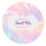 Holographic Sweet 16th  Name Pink Date Quinceañera Classic Round Sticker