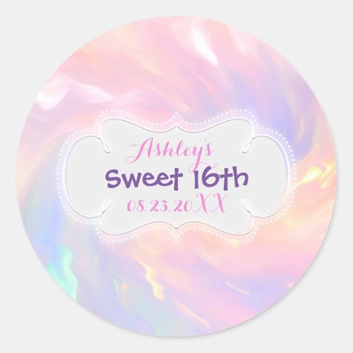 Holographic Sweet 16th save the Date Quinceaera Classic Round Sticker