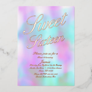 Holographic Sweet Sixteen Gold Pressed    Foil Invitation