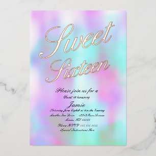 Holographic Sweet Sixteen Gold Pressed   Foil Invitation