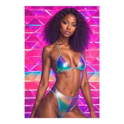 Holographic Swimsuit Model 1990s Style Photo Print