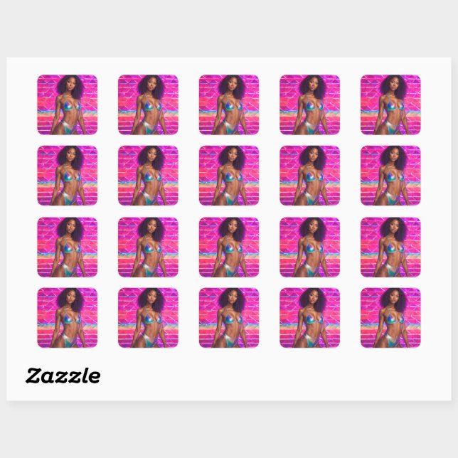 Holographic Swimsuit Model 1990s Style Square Sticker (Sheet)