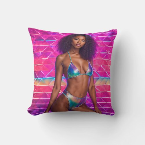 Holographic Swimsuit Model 1990s Style Throw Pillow