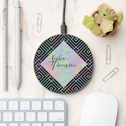 Holographic Symmetric Pattern Modern Script Wireless Charger