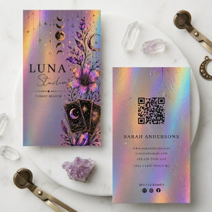 Holographic Tarot Reader Luxury Iridescent Mystic Business Card