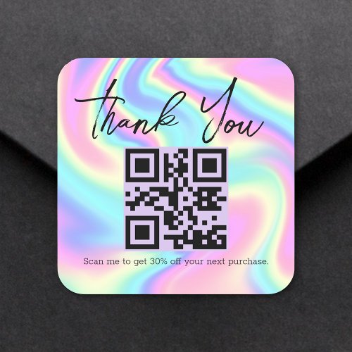 holographic thank you business qr code  square sticker