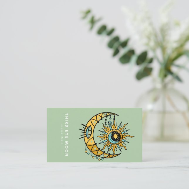 Holographic Third EYE Moon Yoga Holistic Coach Business Card (Standing Front)