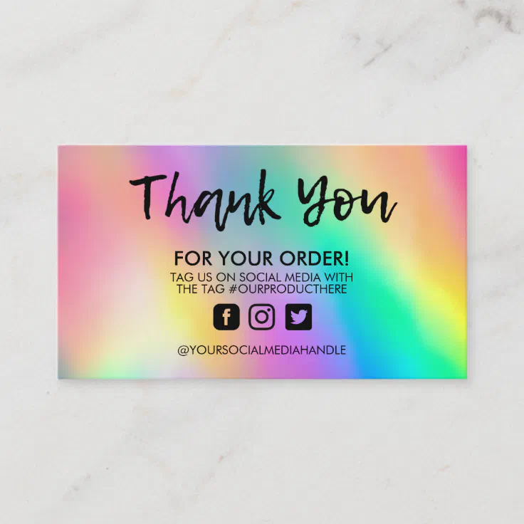 Holographic Trendy Rainbow Thank You Business Card Zazzle