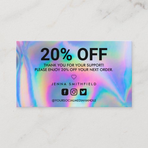 Holographic Trendy Salon Thank You Business Card