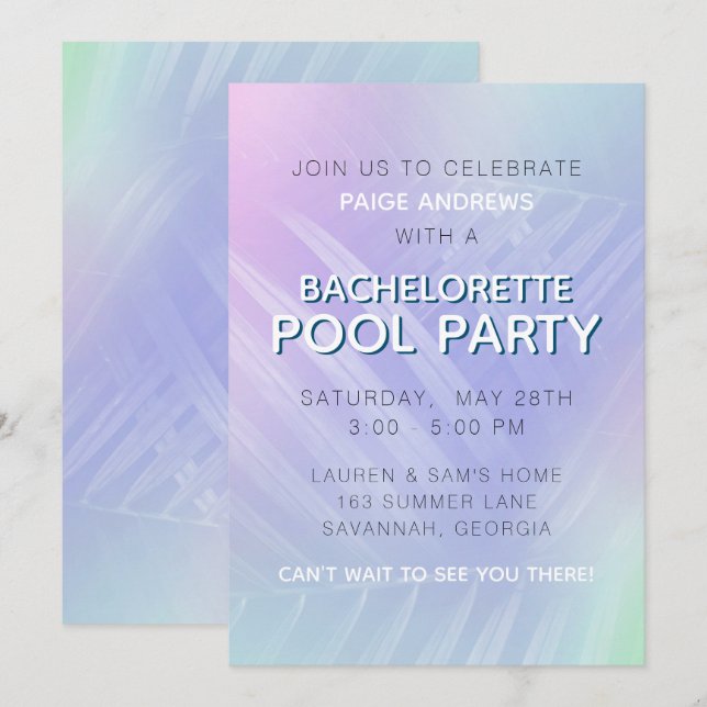 Holographic Tropical Leaves Bachelorette Party Invitation (Front/Back)