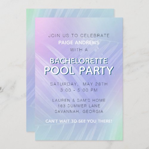 Holographic Tropical Leaves Bachelorette Party Invitation