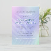 Holographic Tropical Leaves Graduation Pool Party Invitation (Standing Front)