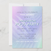 Holographic Tropical Leaves Graduation Pool Party Invitation (Front)