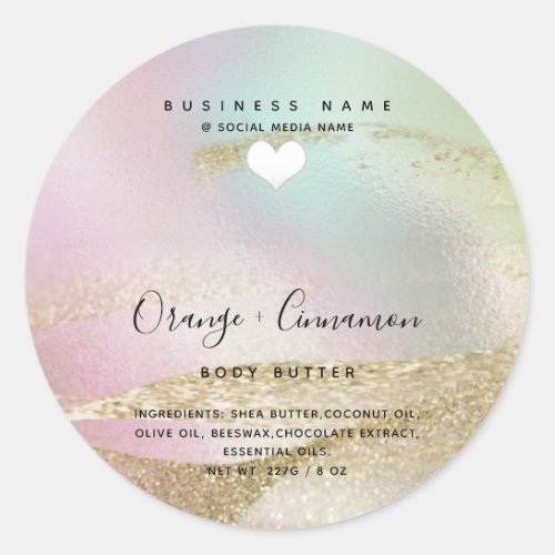 Holographic  typography white heart Body butter  C Classic Round Sticker