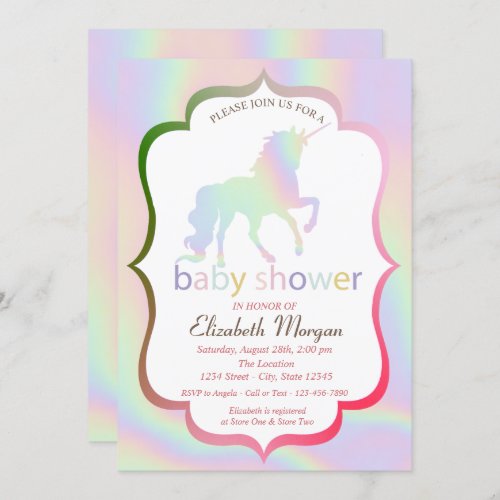 Holographic Unicorn Baby Shower Invitation