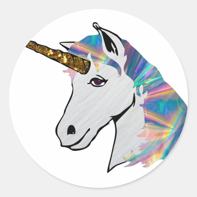 holographic unicorn classic round sticker (Front)