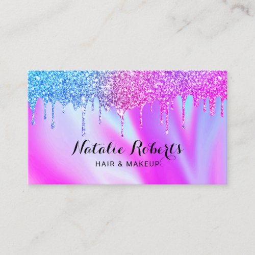 Holographic Unicorn Drips Beauty Salon Pink Blue Business Card
