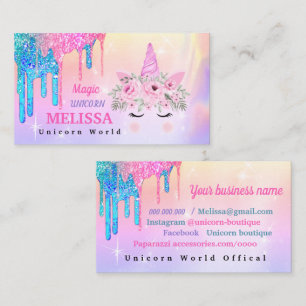 Holographic Unicorn Flowers Glitter Business Card