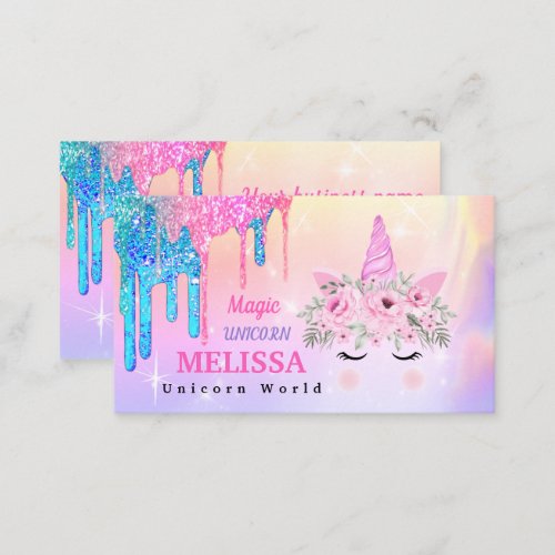 Holographic Unicorn Flowers Glitter  Business Card