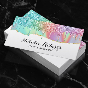 Holographic Unicorn Glitter Drips Beauty Salon #2 Business Card