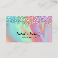 Holographic Unicorn Glitter Drips Beauty Salon Business Card