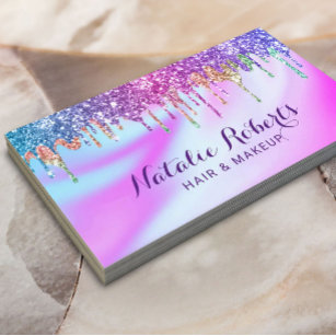 Holographic Unicorn Glitter Drips Beauty Salon Business Card