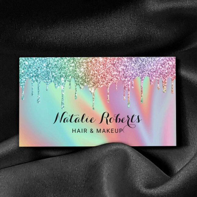 Holographic Unicorn Glitter Drips Beauty Salon Business Card (Creator Uploaded)