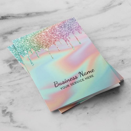 Holographic Unicorn Glitter Drips Beauty Salon Pocket Folder