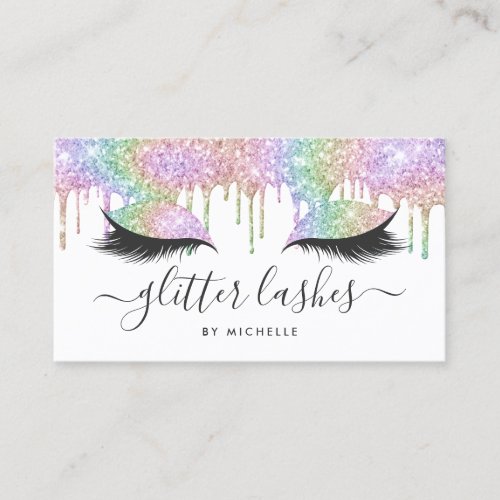 Holographic unicorn glitter drips eyelashes white business card