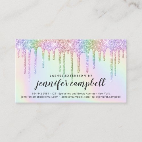 Holographic unicorn glitter drips glam aftercare business card