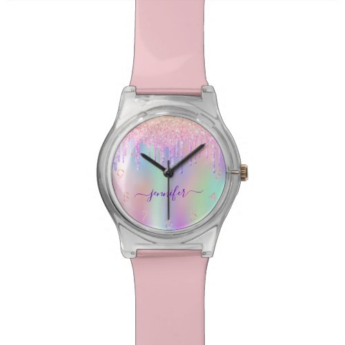 Holographic unicorn glitter rainbow monogram watch