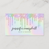Holographic unicorn makeup hair glitter drips glam business card