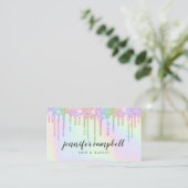 Holographic unicorn makeup hair glitter drips glam business card (Standing Front)