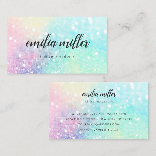 Holographic Unicorn Makeup Hair Glitter Glam Business Card (Front/Back)