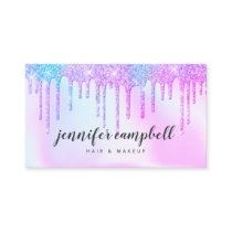 Holographic unicorn makeup hair pink glitter drips business card Holographic unicorn makeup hair pink glitter drips business card