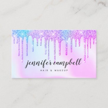 Holographic unicorn makeup hair pink glitter drips business card