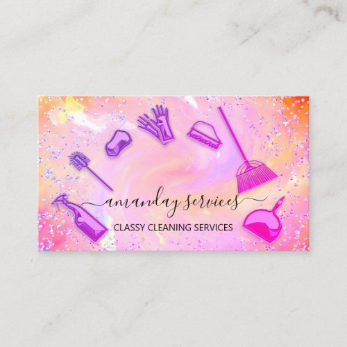Holographic Unicorn QR Logo Home Maid Cleaning Business Card
