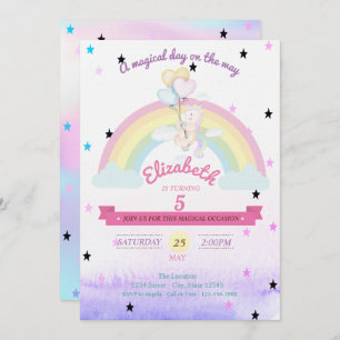Holographic Unicorn,Rainbow Balloons Birthday Invitation
