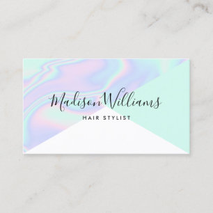 Holographic unicorn rainbow hair mint color block business card