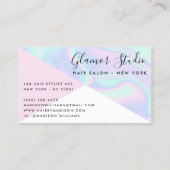 Holographic unicorn rainbow hair pink color block business card (Back)