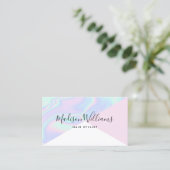 Holographic unicorn rainbow hair pink color block business card (Standing Front)