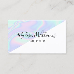 Holographic unicorn rainbow hair salon color block business card