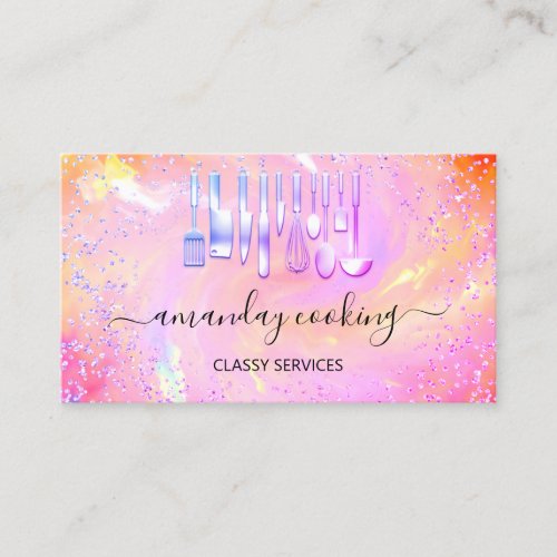 Holographic Unicorn Rainbow QR Logo Cooking Chef  Business Card